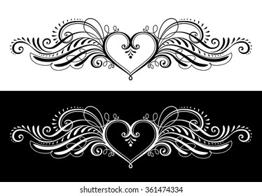 Stylized Heart with Wings in Vector. Decorative Ornamental Element for Your Design.