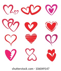 stylized hearts collection, isolated vector symbols