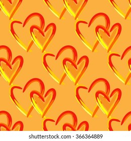 Stylized hearts on an orange background. Seamless pattern.