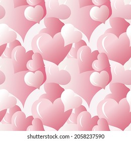 stylized hearts on a pink background, seamless pattern, gradient