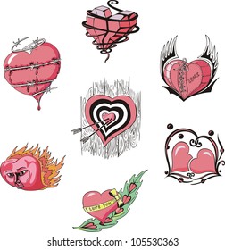 Stylized Hearts. Set of color vector illustrations.