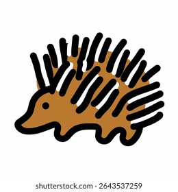 O ouriço estilizado caminha inocentemente no fundo branco simples ilustração