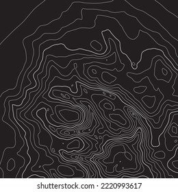 Stylized height CG topographic contour map in contours. Abstract background. Digital copy earth space. Concept of a conditional geography scheme, terrain path. White on dark. Vector illustration