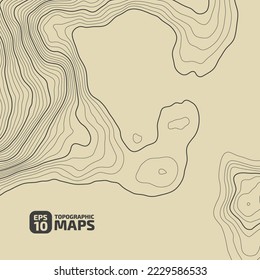 Stylized height CG topographic contour map in contours. Abstract background. Digital copy earth space. Concept of a conditional geography scheme, terrain path. Dark Brown on beige. Vector illustration