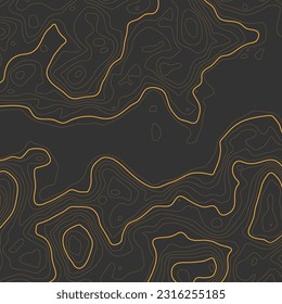 Mapa de contorno topográfico CG de altura estilizada en contornos. Antecedentes abstractos. Espacio terrestre de copia digital. Concepto de un esquema geográfico condicional, camino de terreno. Naranja en negro. Ilustración del vector