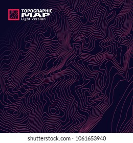 The stylized height of the topographic contour in lines and contours. The concept of a conditional geography scheme and the terrain path. Vector illustration.