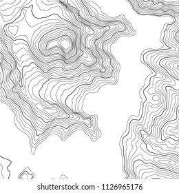 The stylized height of the topographic contour in lines and contours. The concept of a conditional geography scheme and the terrain path. Vector illustration.