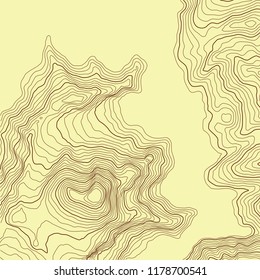 The stylized height of the topographic contour in lines and contours. The concept of a conditional geography scheme and the terrain path. Vector illustration.