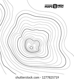 The stylized height of the topographic contour in lines and contours. The concept of a conditional geography scheme and the terrain path. Vector illustration.