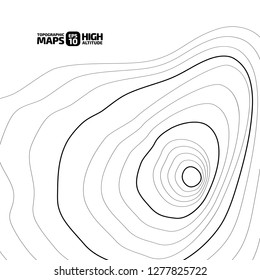 The stylized height of the topographic contour in lines and contours. The concept of a conditional geography scheme and the terrain path. Vector illustration.