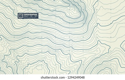 The stylized height of the topographic contour in lines and contours. The concept of a conditional geography scheme and the terrain path. Vector illustration.