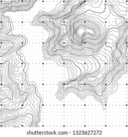 The stylized height of the topographic contour in lines and contours. The concept of a conditional geography scheme and the terrain path. Vector illustration.
