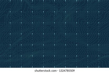 The stylized height of the topographic contour in lines and contours. The concept of a conditional geography scheme and the terrain path. Vector illustration.