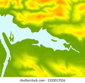 The stylized height of the topographic contour in lines and contours. The concept of a conditional geography scheme and the terrain path. Vector illustration