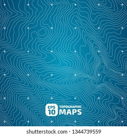 The stylized height of the topographic contour in lines and contours with Blue Background. The concept of a conditional geography scheme and the terrain path. Vector illustration.