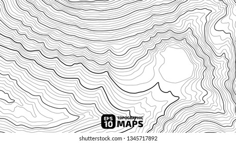 The stylized height of the topographic contour in lines and contours. The concept of a conditional geography scheme and the terrain path. Vector illustration.