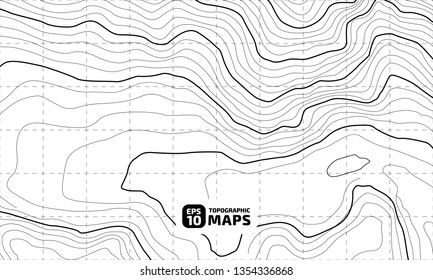 The stylized height of the topographic contour in lines and contours. The concept of a conditional geography scheme and the terrain path. Vector illustration.