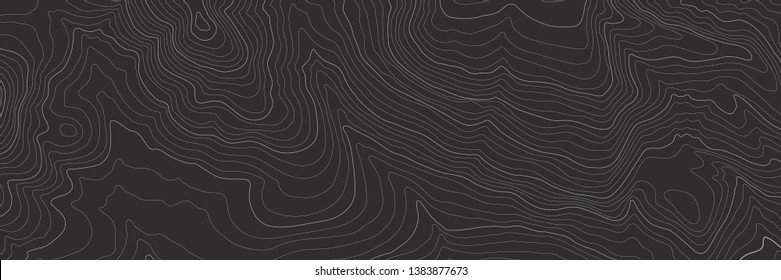 The stylized height of the topographic contour in lines and contours. The concept of a conditional geography scheme and the terrain path. Black & White. Ultra wide size. Vector illustration.