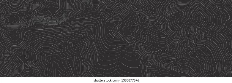 The stylized height of the topographic contour in lines and contours. The concept of a conditional geography scheme and the terrain path. Black & White. Ultra wide size. Vector illustration.