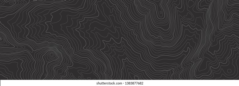 The stylized height of the topographic contour in lines and contours. The concept of a conditional geography scheme and the terrain path. Black & White. Ultra wide size. Vector illustration. EPS10