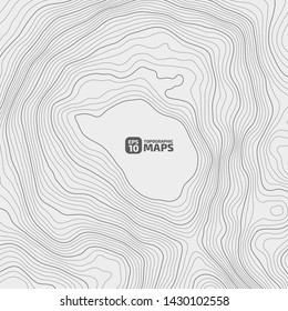 La altura estilizada del contorno topográfico en líneas y contornos. El concepto de un esquema geográfico condicional y la ruta del terreno. Negro en un fondo claro.Ilustración vectorial.