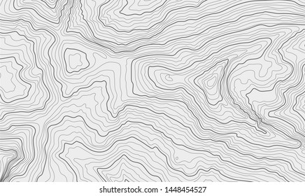 The stylized height of the topographic contour in lines and contours. The concept of a conditional geography scheme and the terrain path. Black & White. Vector illustration.