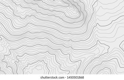 The stylized height of the topographic contour in lines and contours. The concept of a conditional geography scheme and the terrain path. Black & White. Vector illustration.