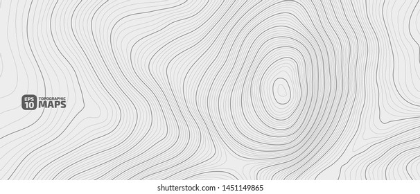 The stylized height of the topographic contour in lines and contours. The concept of a conditional geography scheme and the terrain path. Black on Gray. Ultra wide size. Vector illustration.