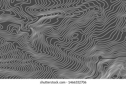 Stylized height of a topographic contour in lines and contours. Concept of a conditional geography scheme and the terrain path. Dark background. Vector illustration.