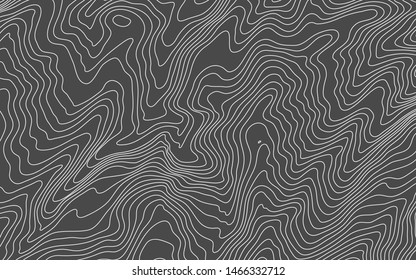 Stylized height of a topographic contour in lines and contours. Concept of a conditional geography scheme and the terrain path. Dark background. Vector illustration.