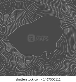 Stylized height of a topographic contour in lines and contours. Concept of a conditional geography scheme and the terrain path. In dark colors. Black & White. Vector illustration.