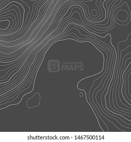 Stylized height of a topographic contour in lines and contours. Concept of a conditional geography scheme and the terrain path. In dark colors. Black & White. Vector illustration.