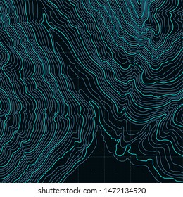 The stylized height of the topographic contour in lines and contours. The concept of a conditional geography scheme and the terrain path. Black & White. Vector illustration.