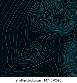 The stylized height of the topographic contour in lines and contours. The concept of a conditional geography scheme and the terrain path. Vector illustration.