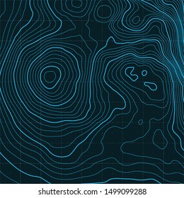 The stylized height of the topographic contour in lines and contours. The concept of a conditional geography scheme and the terrain path. Vector illustration.