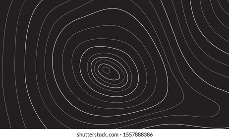 The stylized height of the topographic contour in lines and contours. The concept of a conditional geography scheme and the terrain path. Black on Gray. Ultra wide size. Isolated. Vector illustration.