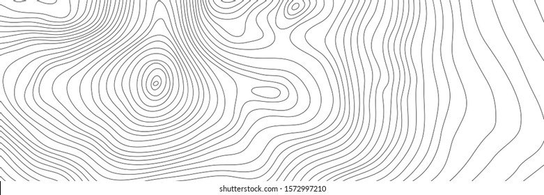 The stylized height of the topographic contour in lines. The concept of a conditional geography scheme and the terrain path. Black & White. Ultra wide size. Vector illustration.