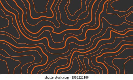 The stylized height of the topographic contour in lines and contours. The concept of a conditional geography scheme and the terrain path. Black on Gray. Ultra wide size. Vector illustration.