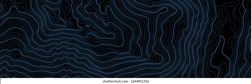 The stylized height of the topographic contour in lines and contours. The concept of a conditional geography scheme and the terrain path. Ultra wide size. Vector illustration.