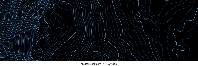 The stylized height of the topographic contour in lines and contours. The concept of a conditional geography scheme and the terrain path. Ultra wide size. Vector illustration.