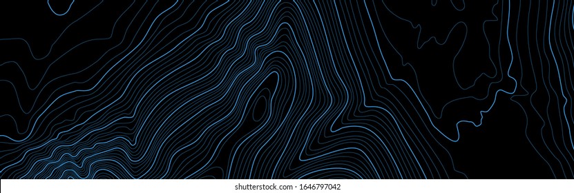 The stylized height of the topographic contour in lines and contours. The concept of a conditional geography scheme and the terrain path. Ultra wide size. Vector illustration.