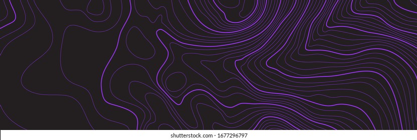 The stylized height of the topographic contour in lines and contours. The concept of a conditional geography scheme and the terrain path. Black & White. Ultra wide size. Vector illustration. EPS10