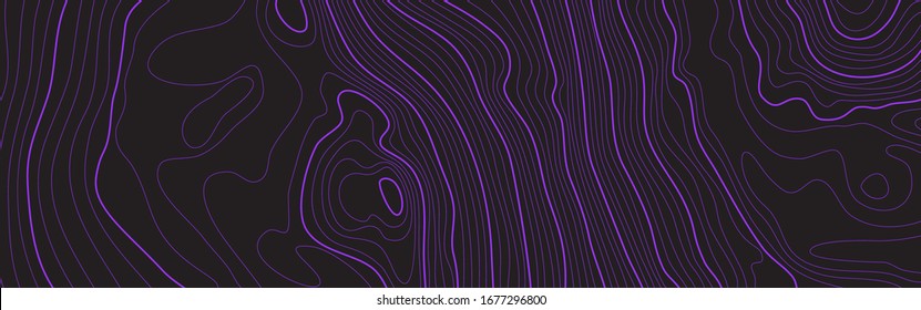 The stylized height of the topographic contour in lines and contours. The concept of a conditional geography scheme and the terrain path. Black & White. Ultra wide size. Vector illustration. EPS10