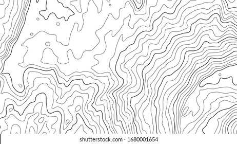 The stylized height of the topographic contour in lines and contours. The concept of a conditional geography scheme and the terrain path. Black on White. Vector illustration.