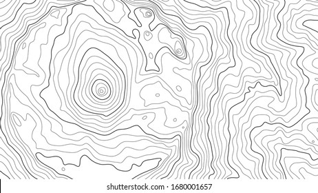 The stylized height of the topographic contour in lines and contours. The concept of a conditional geography scheme and the terrain path. Black on White. Vector illustration.