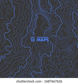 The stylized height of the topographic contour in lines and contours. The concept of a conditional geography scheme and the terrain path. Blue over graphite. Vector illustration.