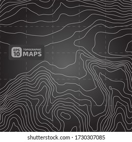 Altura estilizada del contorno topográfico en líneas y contornos. El concepto de un esquema geográfico condicional y el camino del terreno. Relación de aspecto 1:1 Ilustración vectorial.
