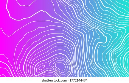 Altura estilizada del contorno topográfico en líneas y contornos sobre un fondo arcoiris. El concepto de patrón geográfico condicional y topografía. Gran tamaño. Ilustración vectorial.
