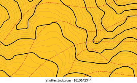The stylized height of the topographic contour in lines and contours. The concept of a conditional geography scheme and the terrain path. Ultra wide size. Vector illustration.