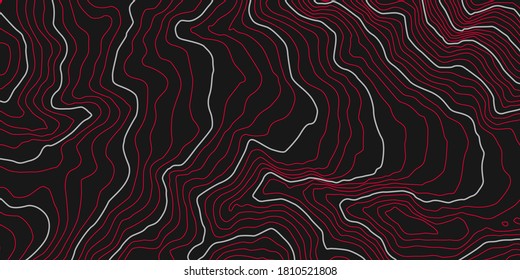The stylized height of the topographic contour in lines and contours. The concept of a conditional geography scheme and the terrain path. Vector illustration.